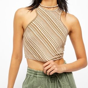Free People Brown and White Striped Tank Top